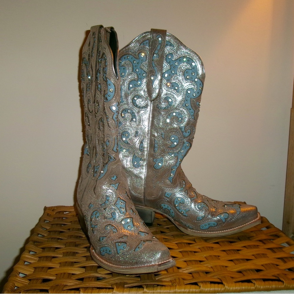 JB Dillon Blue & Silver Boots